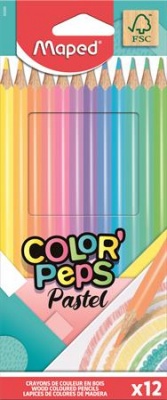 Színes ceruza készlet, háromszögletű, MAPED "Color`Peps Pastel", 12 különböző pasztell szín