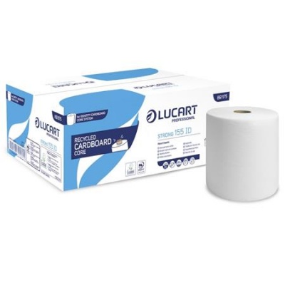 Kéztörlő, tekercses, 2 rétegű, LUCART "Strong 155 ID", hófehér